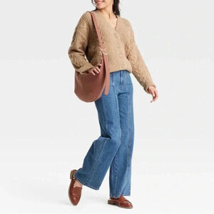 Small Cozy Knit Cable Stitch Cardigan Universal Thread Tan
